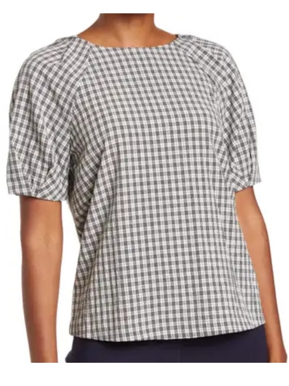 Calvin Klein Puff Sleeve Plaid Blouse
